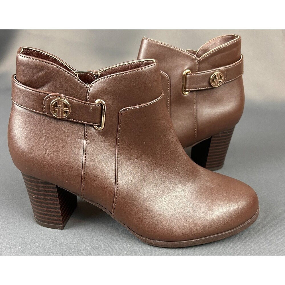 Giani Bernini Womens Artemy Block Heel Side Zip Booties Shoes Brown 6M NEW - Picture 2 of 16